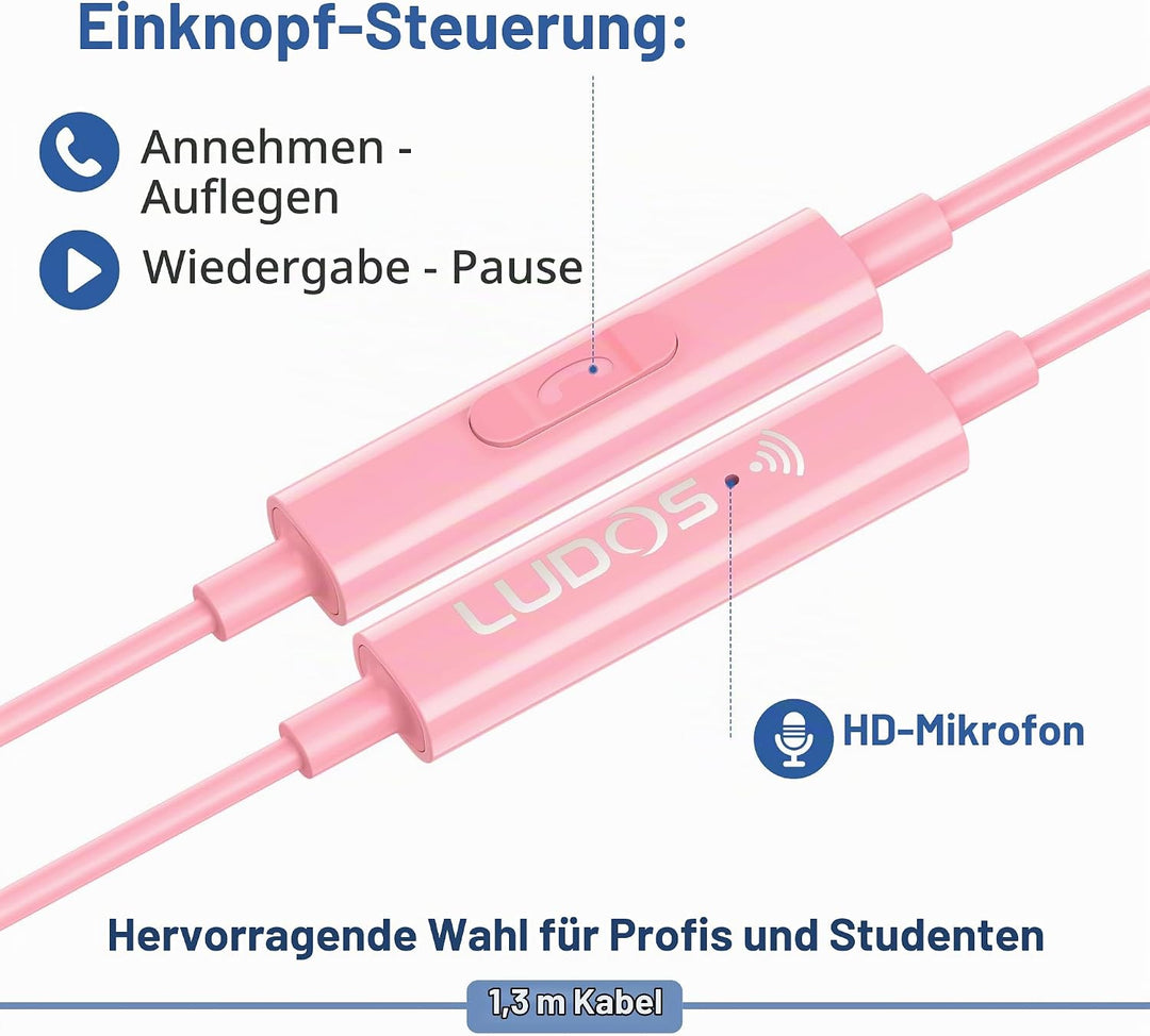 LUDOS FEROX Kopfhörer In Ear Kopfhörer mit Kabel und Mikrofon, 5 Jahre Garantie, In Ear Ohrhörer, 3,
