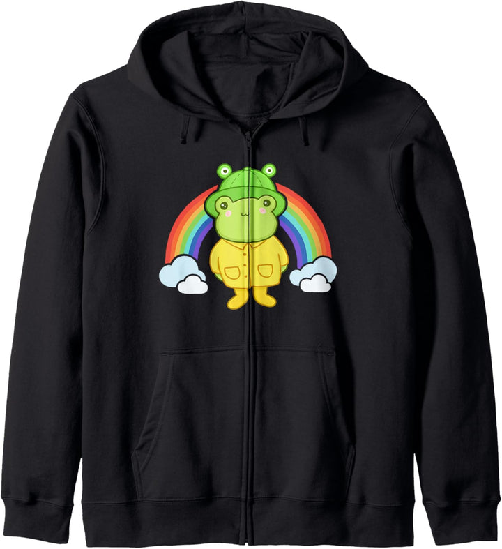 Cute Frog with Hat Rainbow Kawaii Aesthetic Cottagecore Frog Kapuzenjacke