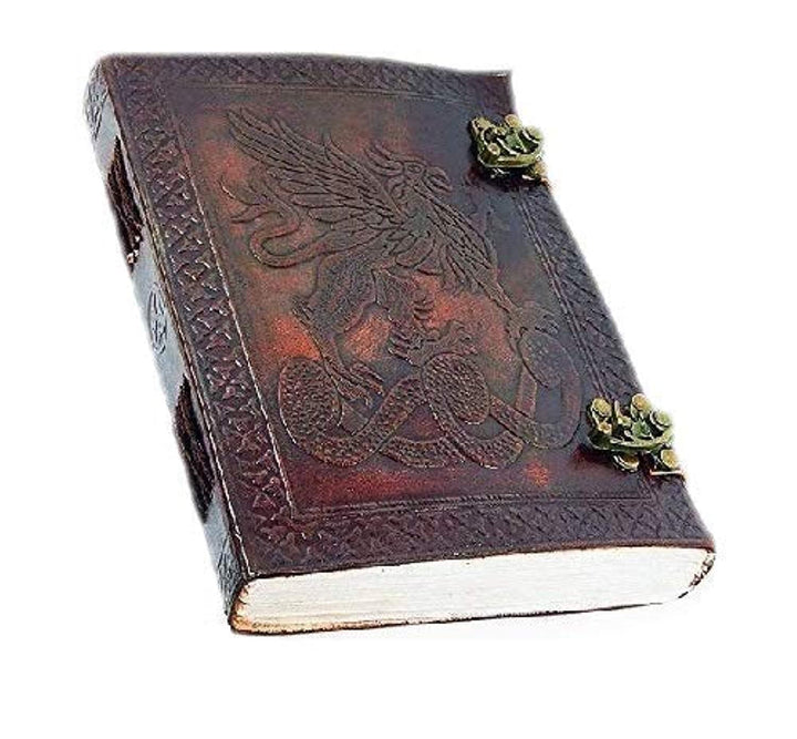 OVERDOSE Handgemachtes Leder Tagebuch Celtic Griffin Journal Dragon Diary mit Dual C-Lock Reisetageb