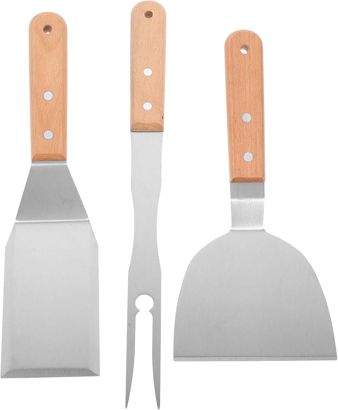 Grillbesteck Leichtem Design 3 Stück aus Edelstahl und Holz mit Multifunktionalem Spatelwender Geeig