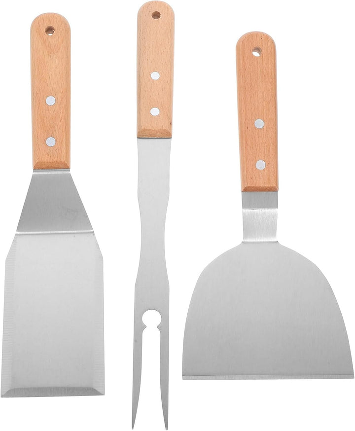 Grillbesteck Leichtem Design 3 Stück aus Edelstahl und Holz mit Multifunktionalem Spatelwender Geeig