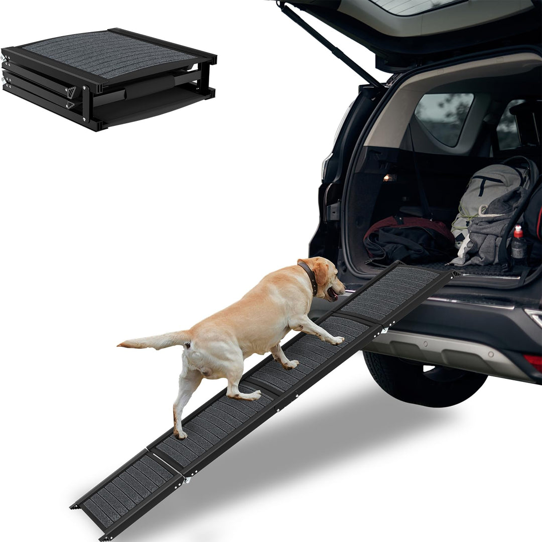 Aufun 157x44 cm Auto Hunderampe Klappbar,Hundetreppe Auto mit Rutschfester Teppichoberfläche, Tragba