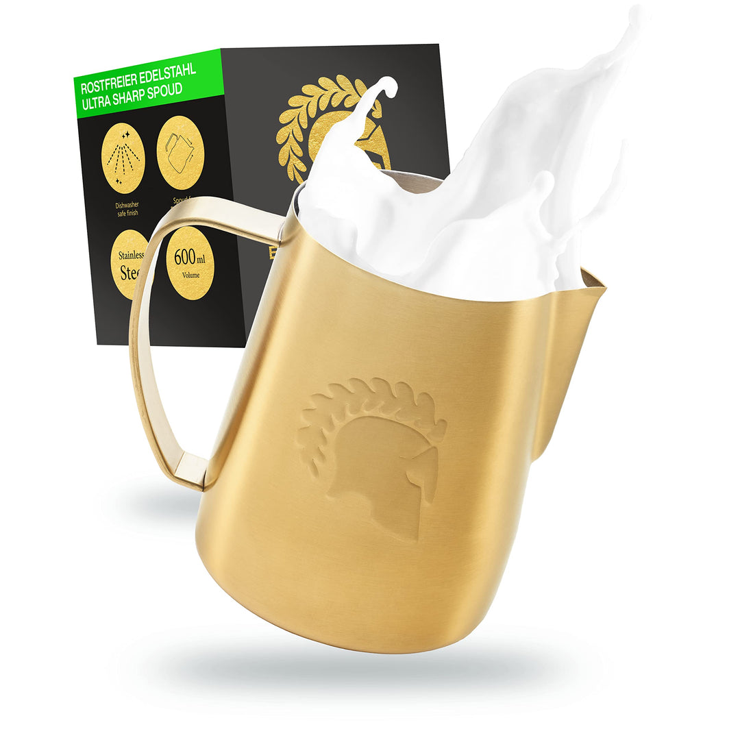 Barista Legends® Milchkännchen Edelstahl [600ml] ARES Gold - Barista Milchkännchen zum Milchaufschäu