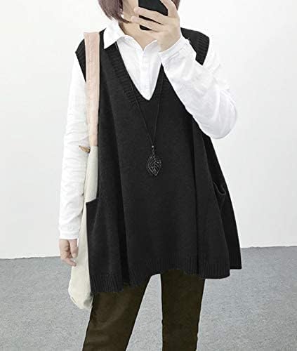 Janein Damen Pullunder ärmellos V Ausschnitt Stricken Weste Oversize Strickweste Beheizbare Tank Top