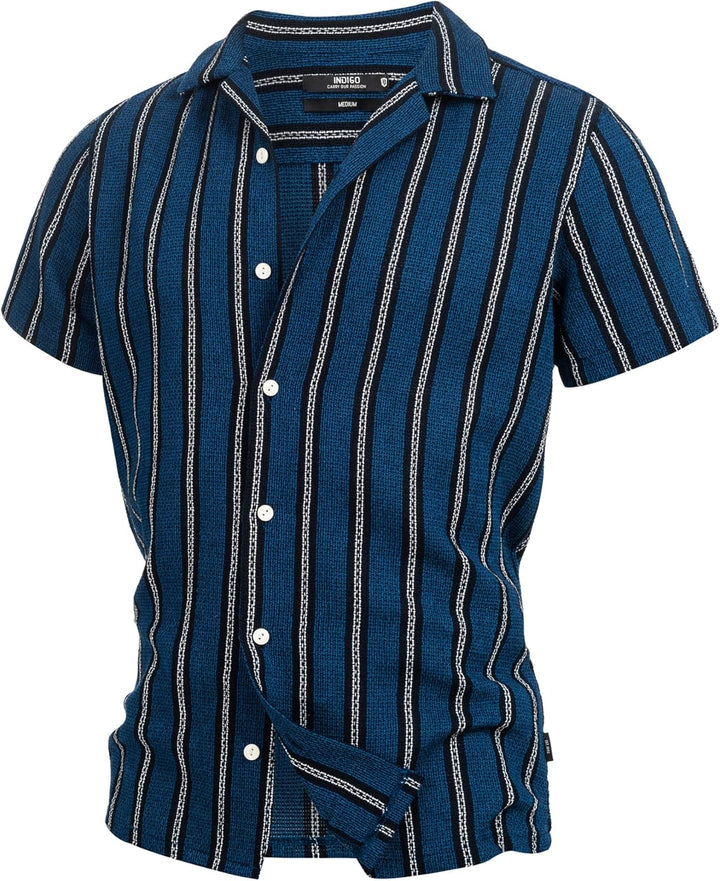 Indicode Herren INCosby Kurzarmhemd mit Button-Down-Kragen | Herrenhemd gestreift Kurzarm Hemd S Dar