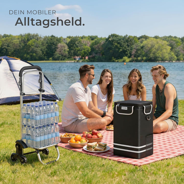 tectake® Einkaufstrolley 3-in-1 klappbar mit Kühlfach, 40L, 30kg belastbar, Aluminium, Einkaufsrolle