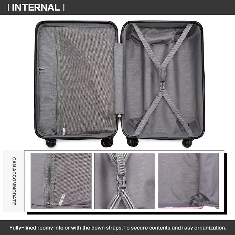 KONO Gepäck-Sets Kofferset 2 Teilig Handgepäck Koffer mit Beautycase (54cm+Kosmetikkoffer, Schwarz)