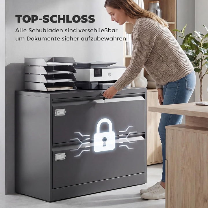HOMCOM Rollcontainer mit 2 Schubladen mobiler Aktenschrank mit Rollen abschliessbar Büroschrank mit