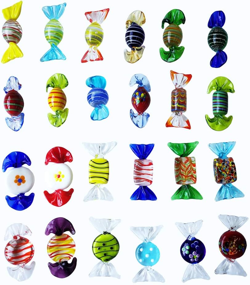 24 Stück handgefertigte Glasbonbons im Vintage-Stil aus Muranoglas, für Zuhause, Party, Hochzeit, We