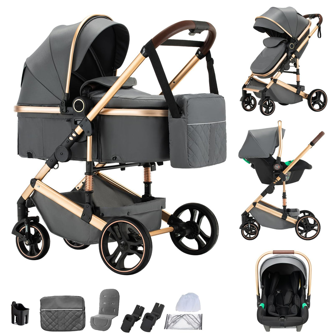 kinderwagen 3 in 1 Buggy Babybett Komplett Set Einem Klick Zusammenklappbarer Kinderwagen, 3 in 1 Ko