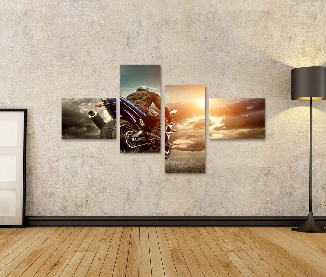 islandburner Bild auf Leinwand Mann Sitz Auf Dem Motorrad Unter Himmel Mit Wolken Bilder Wandbilder