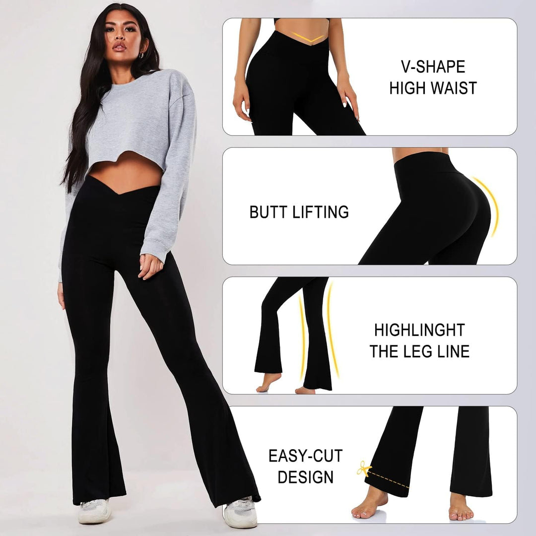 Flared Leggings Yogahose Damen Schlaghose Blickdicht Cross Waist Bootleg Sporthose Bootcut Joggingho