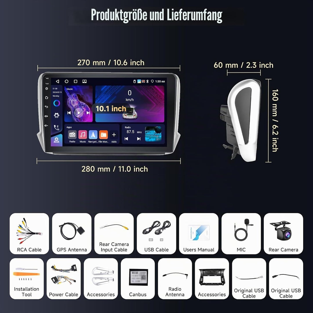 Podofo Carplay Autoradio für Peugeot 208/2008 2012-2018, Android 2G+64G HiFi, 10" Touchscreen Androi