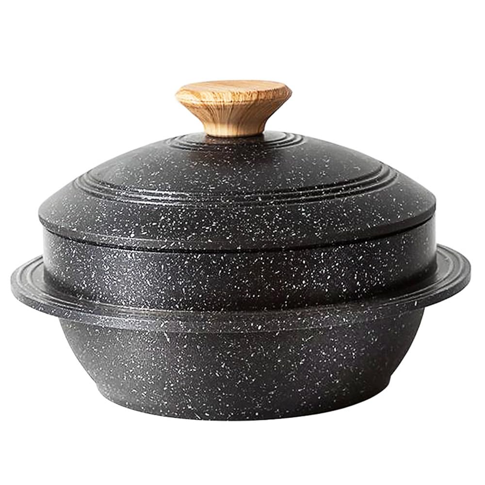 Koreanische Steinschale mit Deckel, 24 cm Dolsot Bibimbap Schale für Hot Pot Suppe - Schwarz Schwarz