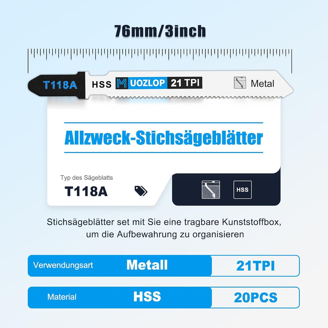 50tlgT118A Stichsägeblätter ，T-Schaft Stichsägeblatt Set mit Aufbewahrungskoffer für Metall，sägeblät