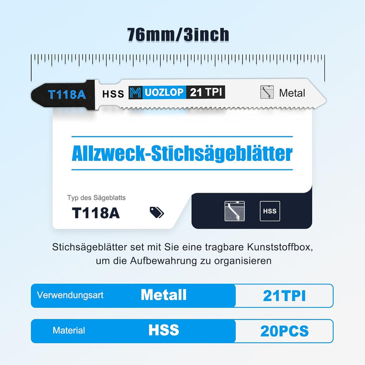 50tlgT118A Stichsägeblätter ，T-Schaft Stichsägeblatt Set mit Aufbewahrungskoffer für Metall，sägeblät