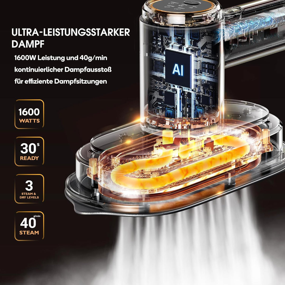 Newbealer Dampfbügelstation, 1600W Bügelstation für Kleidung, 3 Dampfstufen Dampfbügeleisen, 30s Sch