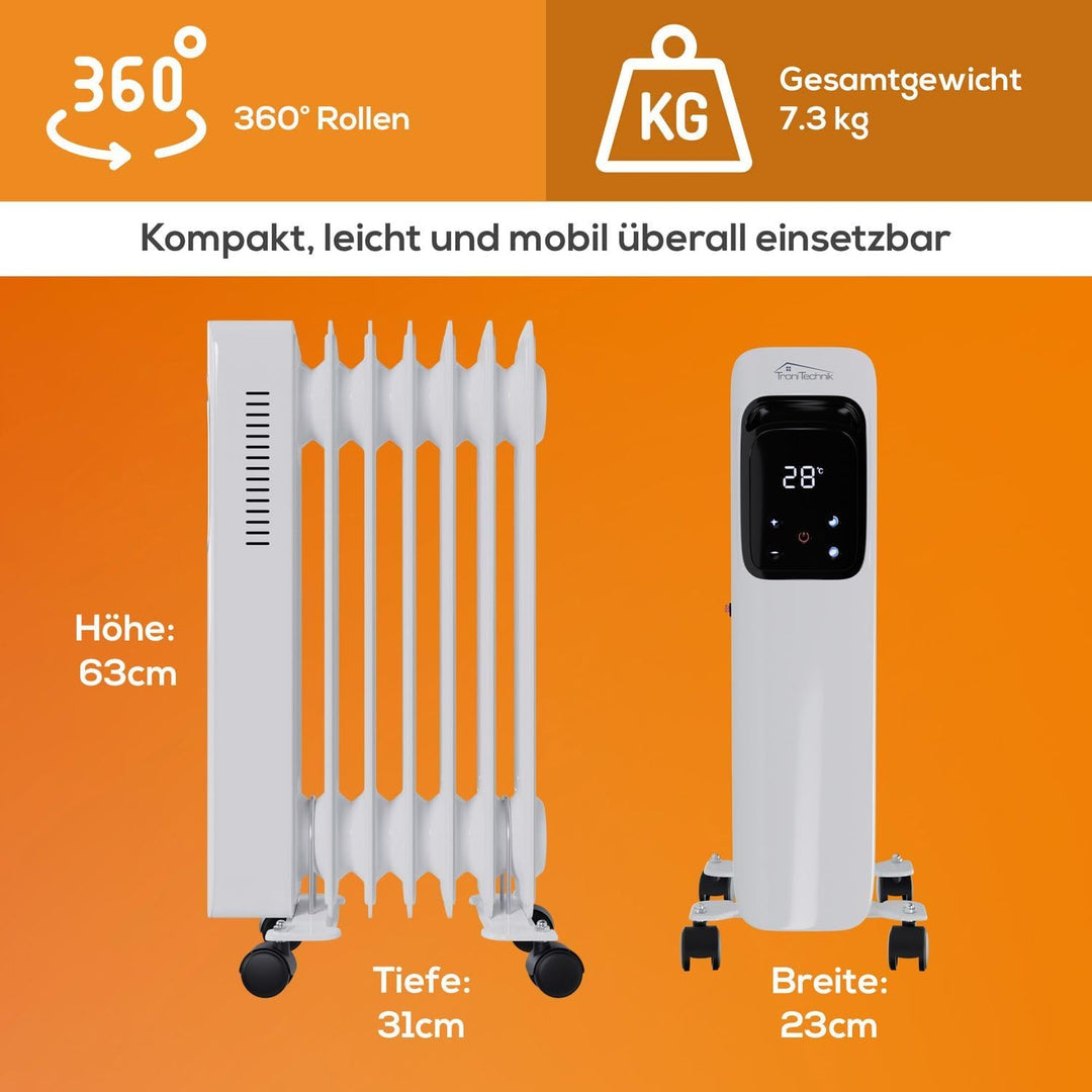 Tronitechnik® Ölradiator TT-OR 307 Elektroheizung Weiss Öl-Heizung Radiator 3 Heizstufen 7 Rippen El