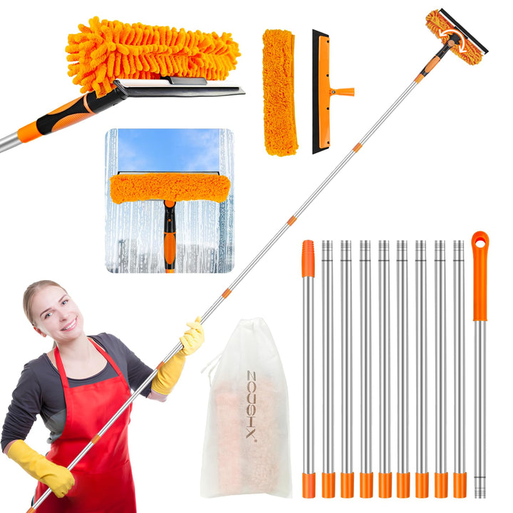4.5M Fensterwischer Teleskop Fuer Fenster: 2 in 1 Fensterputzer Putzen Set Profi Abzieher Fensterabz