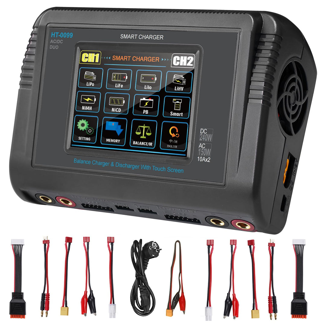 Haisito LiPo Ladegerät, Touchscreen Dual Balance Ladegerät Entlader AC 150W DC 240W 10A für Li-Ionen