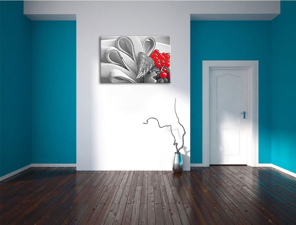 bunte frische Obstschale schwarz/weiss Deluxe Format: 100x70 cm auf Leinwand, XXL riesige Bilder fer