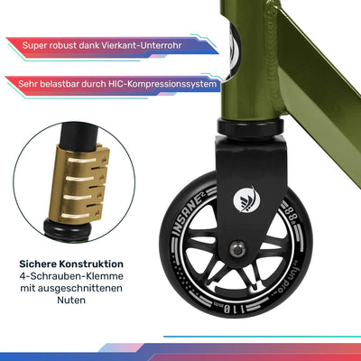 Fun Pro Stunt Scooter Insane2, Stunt Roller mit ABEC 9 Lager, Scooter mit Griptape, 110 mm Rollen mi