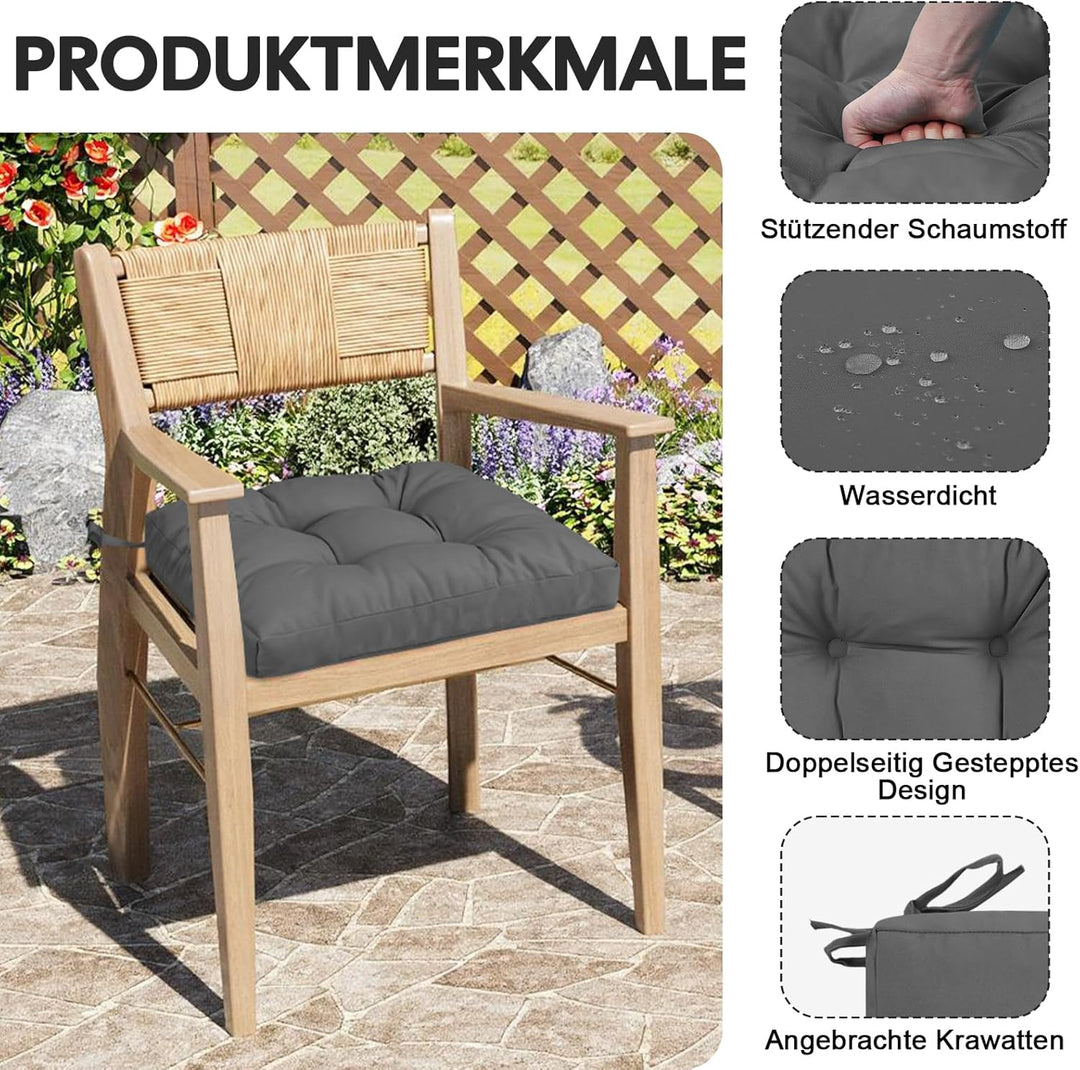 2er Set Sitzkissen Outdoor wasserdicht 45x45x8 cm – UV-beständige Polster für Gartenstühle, Terrasse