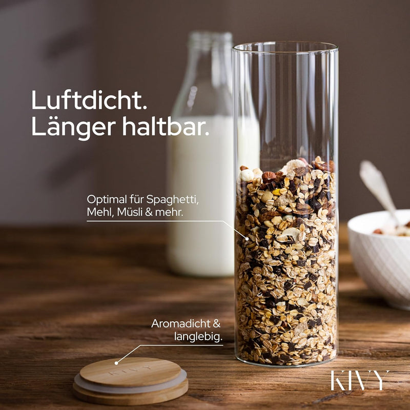 KIVY Vorratsdosen Glas Set [2 x 1800ml] – Nudel & Spaghetti Aufbewahrung als Glasbehälter mit Deckel