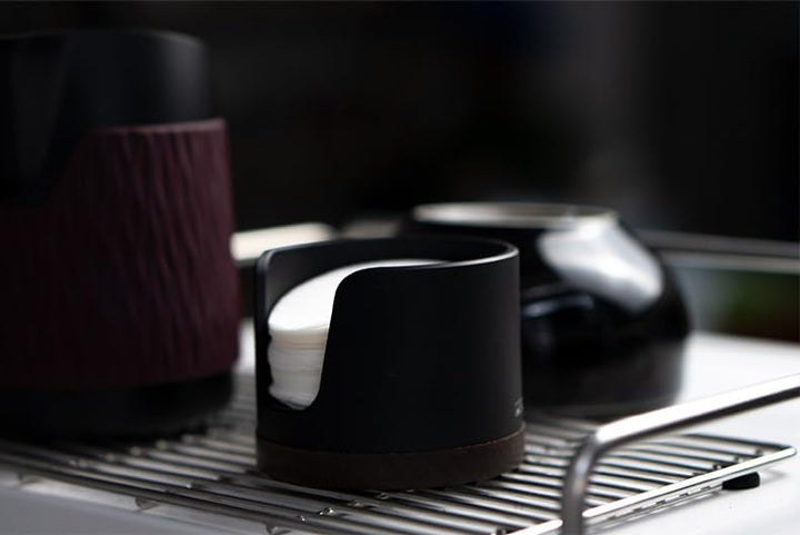 Aufbewahrungsbox für Papierfilter bis 64mm - Siebträger (Schwarz) Kaffeefilterspender, Espresso-Papi