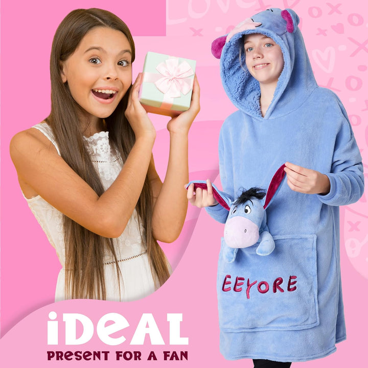 Disney Stitch Hoodie-Decke Kinder, Kapuzenpullover Mädchen mit Sherpa-Kapuze, 3D-Ohren, Kängurutasch