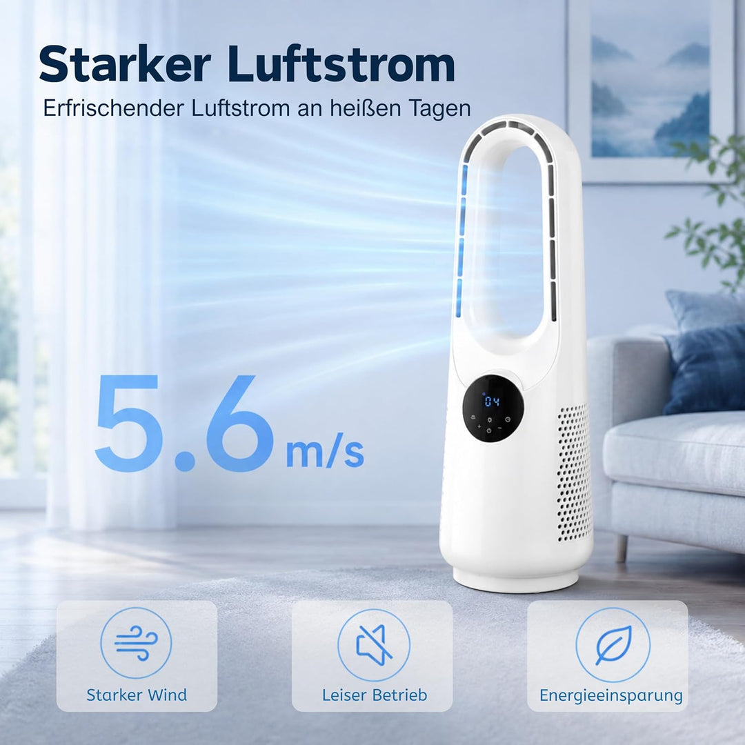 INGRIKT 20W Rotorloser Turmventilator 57cm, Infrarot-Fernbedienung, 10 Geschwindigkeiten, 3 Windmodi