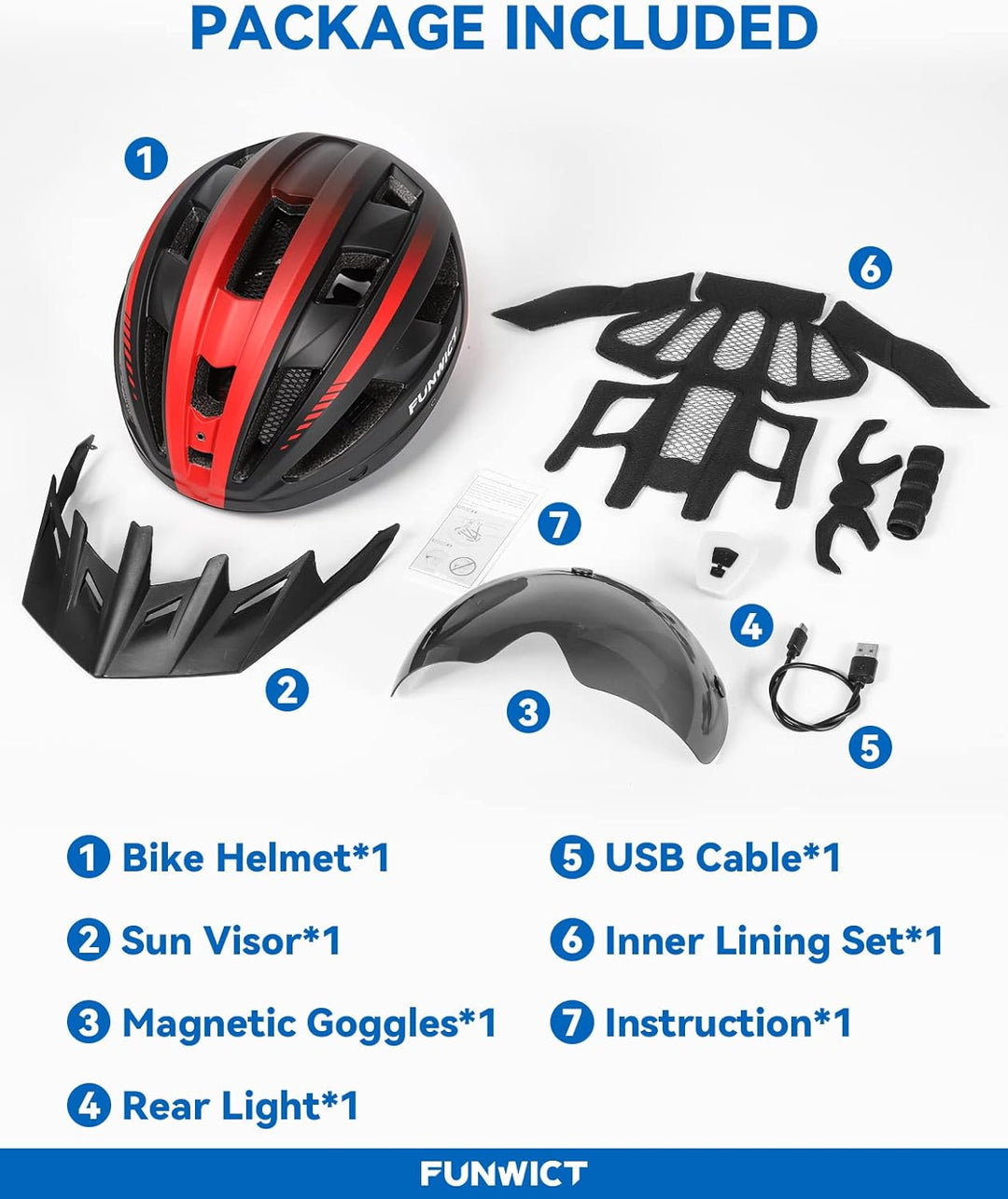 FUNWICT Fahrradhelm mit Visier für Herren Damen, Leichte Fahrradhelm mit Magnetischem Brille und USB