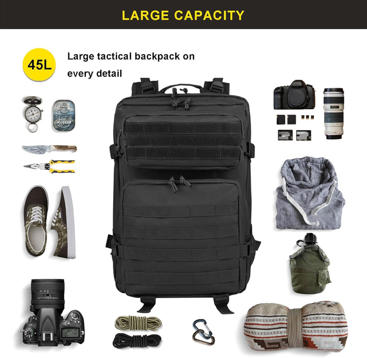 Zavothy, 45l taktischer Militär-Rucksack für Damen und Herren – grosser 3-Tage-Einsatzrucksack mit M