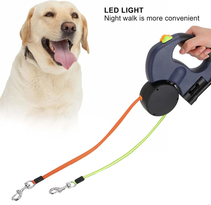 Doppelte Einziehbare Hundeleine, Strapazierfähig, Doppelköpfe, Ausziehbare Hundeleine mit LED Licht