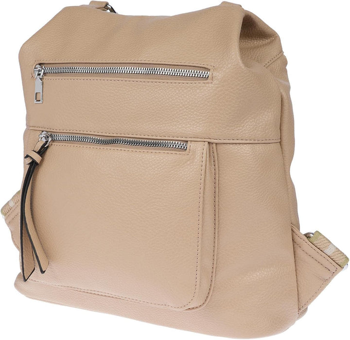 Christian Wippermann grosser Damen City Rucksack Tasche Body Bag Leder Optik Schultertasche Khaki, K