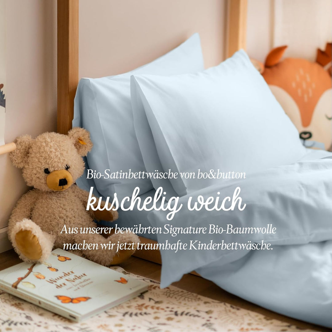 bo&button® Kinderbettwäsche, Mako Satin, 100% GOTS Bio Baumwolle, hochwertig, kuschelig weich, Fairt