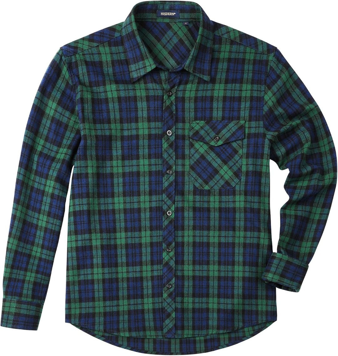 HISDERN Herren Hemd Checked Flanell Shirt, Herren Langarm Oberteil für Männer mit Brusttaschen, Butt