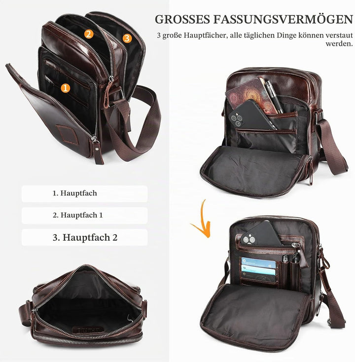 BAIGIO Schultertasche Umhängetasche Herren Leder Vintage Herrentasche Messenger Bag mit Schultergurt