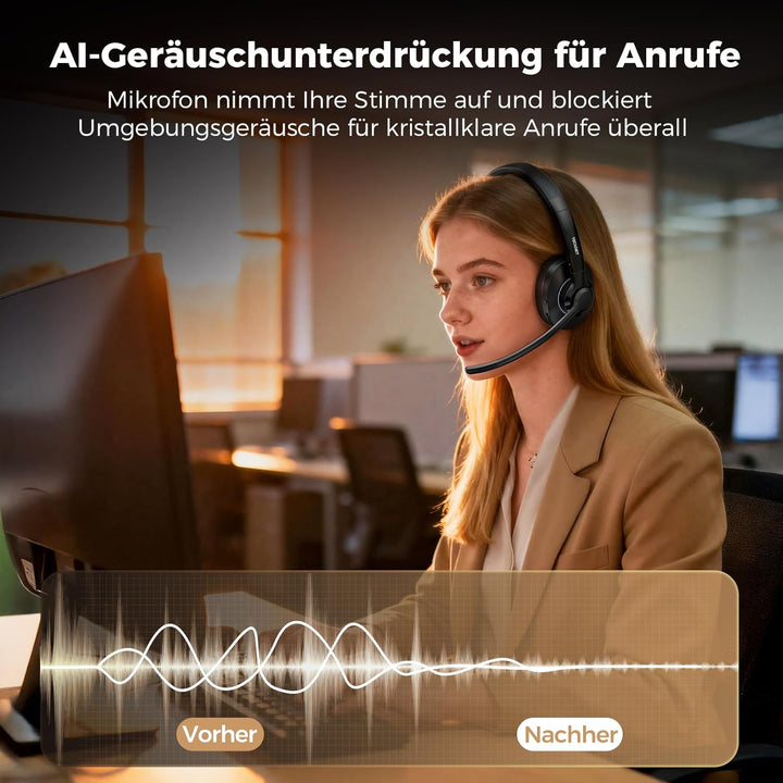 TECKNET V5.2 Bluetooth Headset mit Mikrofon, Wireless Headset mit Noise Cancelling