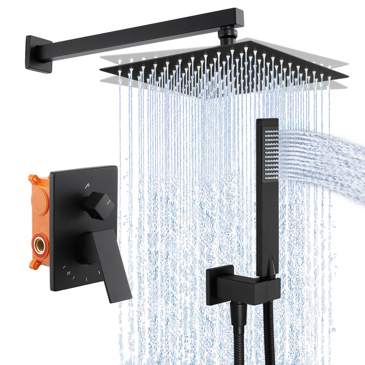 KES Unterputz Duscharmatur Set Duschkopf Regendusche Schwarz 3 Funktionen mit Handbrause Duschschlau