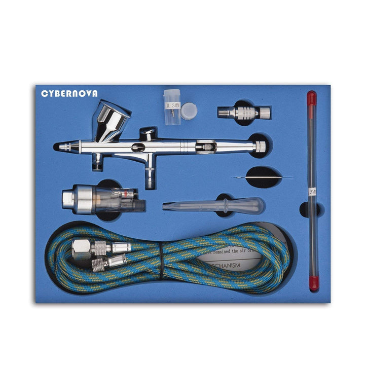 CYBERNOVA Dual Action Airbrush Kompressor Kit 0.2/0.3/0.5mm Nadel Air Brush Spray Gun für Make-up-Mo