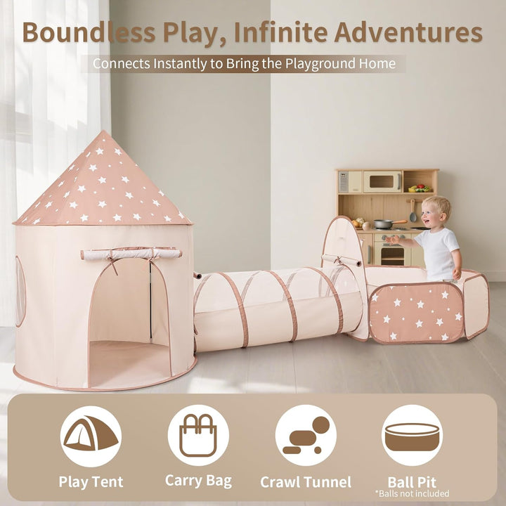 Sumbababy Kinderzelt Spieltunnel Indoor mit Bällebad: 3-in-1 Spielzelt Kinder Krabbeltunnel mit Bäll