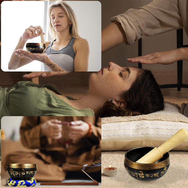 REGIS Tibetische Klangschalen-Set, Achtsamkeit und Stressabbau, Zen-Dekor, Schale handgefertigt in N
