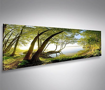 islandburner Bild Bilder auf Leinwand Treelake V2 Baum am See Panorama XXL Poster Leinwandbild Wandb