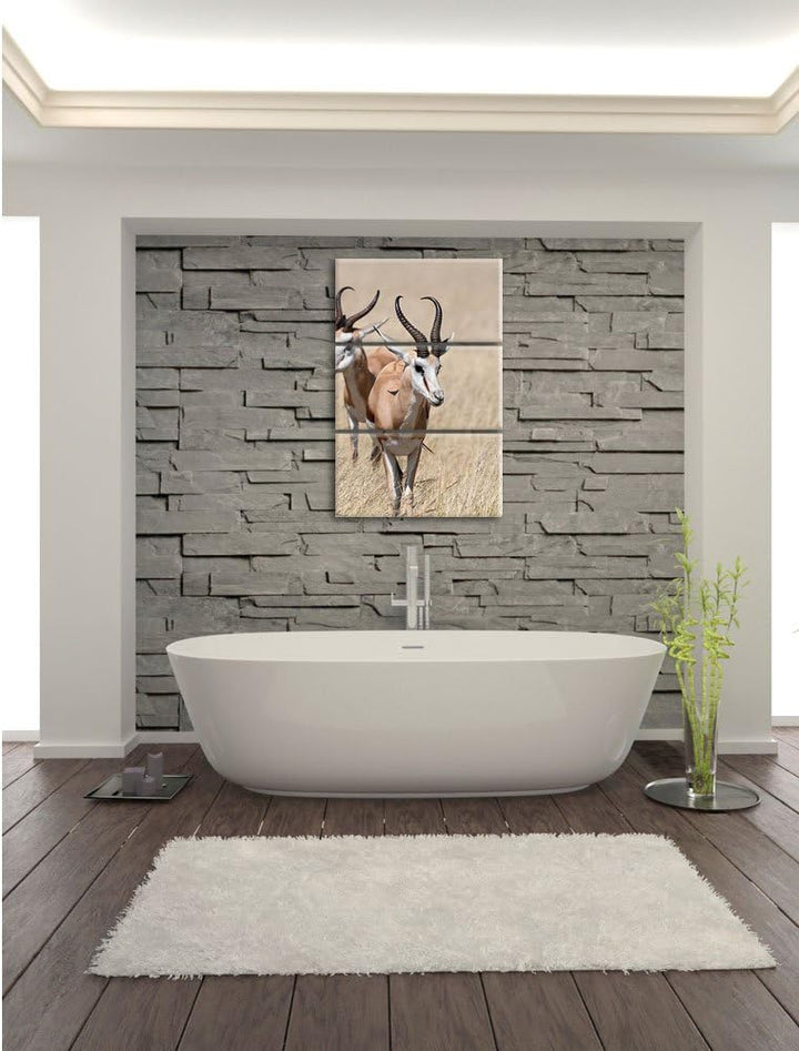 Pixxprint Tiere in Savanne Rehe Afrika als Leinwandbild/Grösse: 3 Teilig (120x80) cm/Wandbild/Kunstd
