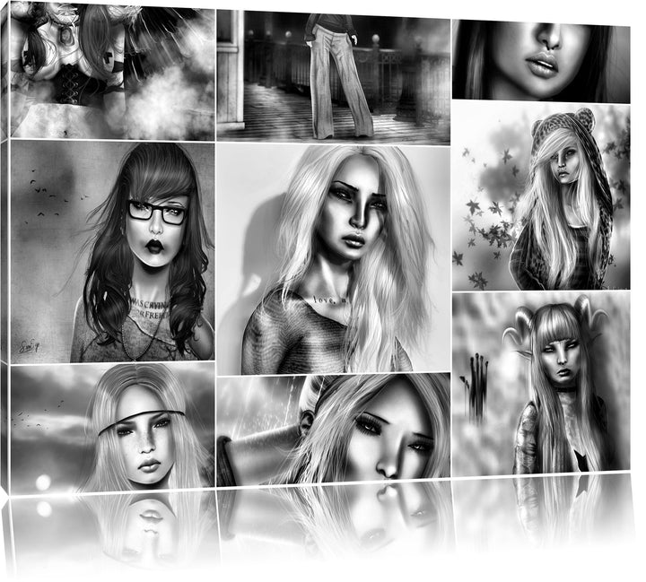 Pixxprint Zeichnungen von Frauen / 100x70cm Leinwandbild bespannt auf Holzrahmen/Wandbild Kunstdruck