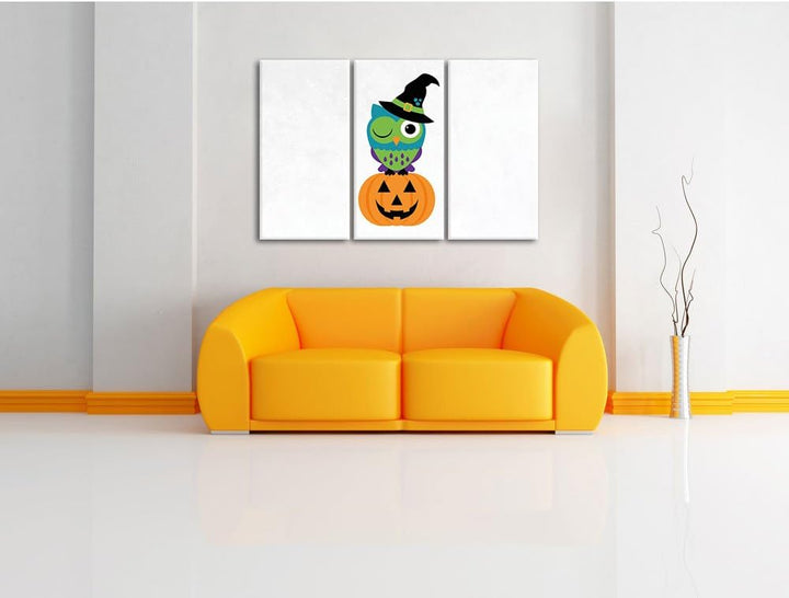 Pixxprint Lustige Hexen Eule weiss 3-Teiler Leinwandbild 120x80 Bild auf Leinwand