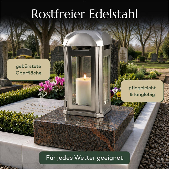 designgrab AEL5AGB1Gnei Grablampe Venezia aus Edelstahl, Silber, 13 x 13 x 24 cm