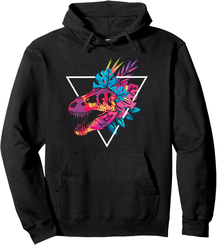 Farbenfroher tropischer Dinosaurier Schädel Pullover Hoodie
