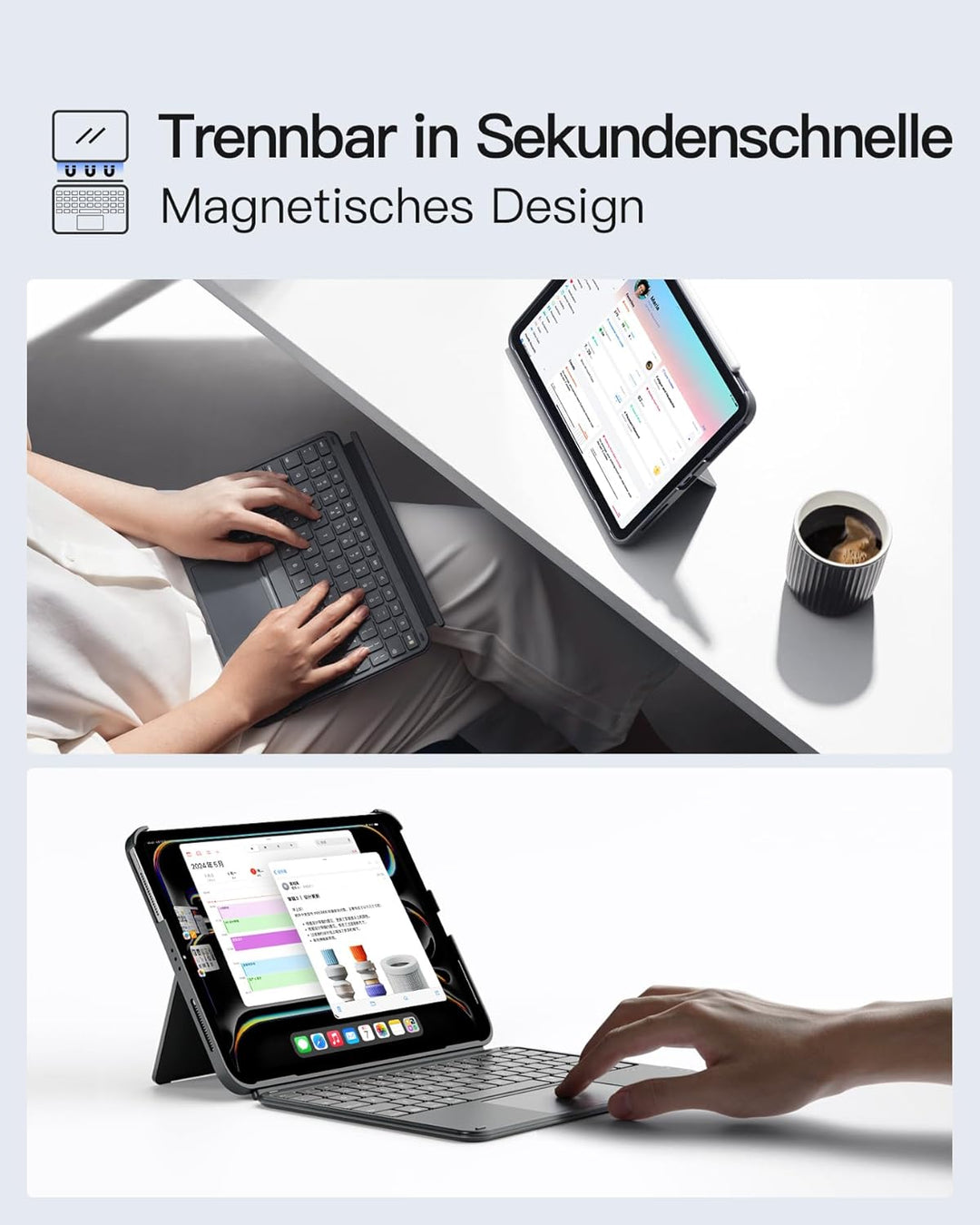 Inateck Hülle mit Tastatur für iPad Pro 11 2024, ACE Touch Ultraleichte Tastatur Abnehmbar, mit Touc